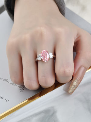Grote grootte 3.52ct Roze Lab Created CVD Diamant Ring Ovale vorm 18k Witgoud Ring
