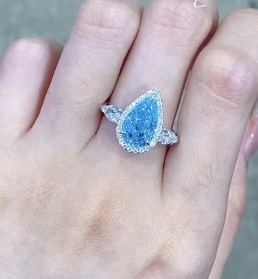 18K van de de Perenbesnoeiing van witgoudcvd Diamond Ring 2.32ct de Blauwe Overeenkomst Ring Jewelry