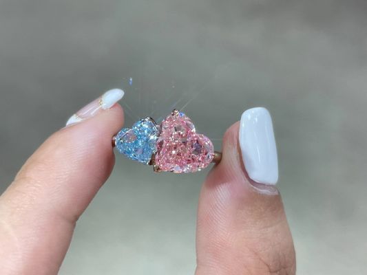 Pink&Blue Lab Groeide Diamanten Ringen Twin Heart Shape 18k Witte Goud Ringen