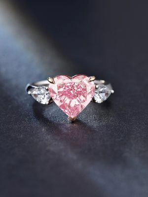 Grote grootte Roze Lab Groeide Diamanten Ringen Hartvorm 4.19ct 18k Witgoud Ring