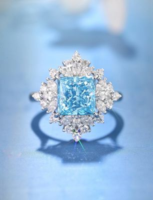 Pricess Cut 3ct VS Synthetische Blauwe Diamanten Ringen 18k Witte Goud Lab Groeide Verlovingsringen