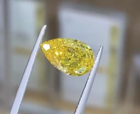 1.16ct Peer Cut Lab Fancy Levend Geel HPHT Diamant VS1 Helderheid Ideaal voor bruiloftsjuwelen