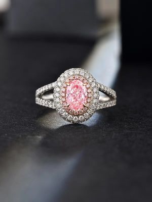 0,89 ct door laboratorium gecreëerde synthetische fancy roze CVD-diamant, IGI-gecertificeerde 18K witgouden gezette diamanten ring
