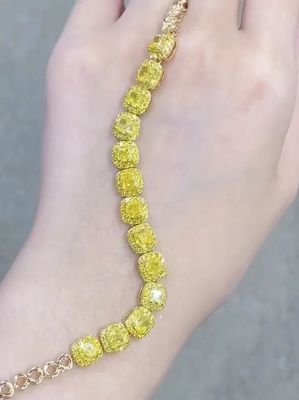 6.213ct Gele Diamant Tennis Armband Kussenvorm Gekweekte Diamanten