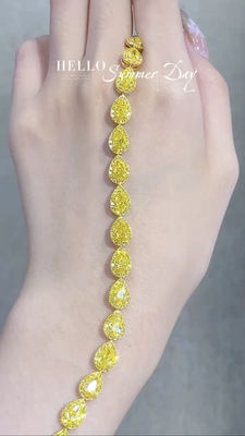 Peer Cut Yellow Diamond Tennis Armband VS Clarity T13.68ct 18k Witte Gouden Ring