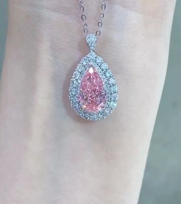 Synthetisch Lab Created Pear Diamant Hanger Halsketting 3.46ct VS1 Roze Kleur