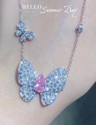 Custom Lab Diamant Hanger Halsketting Peer Cut Butterfly Shape 1.67ct