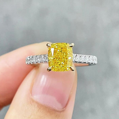 18K Wit Goud Lab Created Diamanten Verlovingsring 1.05ct Fancy Levendige Geel