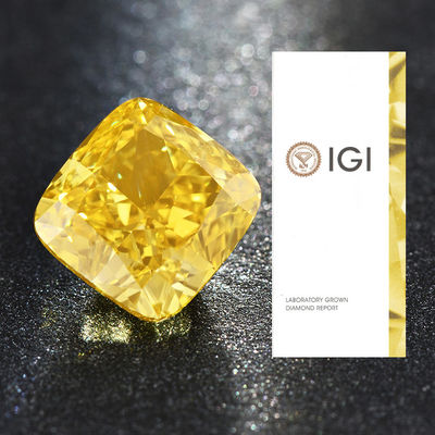 Het Synthetische Losse Laboratorium van HPHT leidde tot Buitensporig Levendig Geel Diamond Cushion Cut 3.51ct