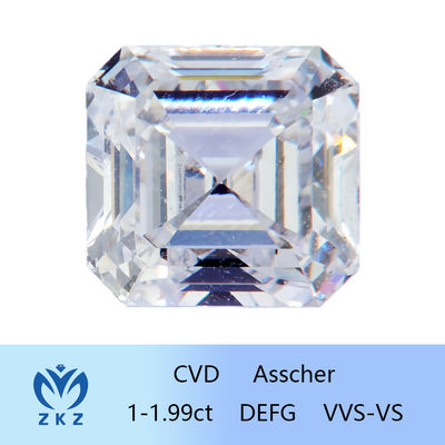 Synthetische vierkantvorm 1ct Bereik CVD Asscher Cut Lab Groeid Diamant Kleurloos