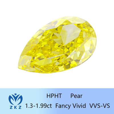 1.3ct-1.99ct HPHT Pear Loose Lab Created Yellow Diamond Met IGI Certificering