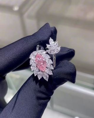Marquise CVD Lab Groeide Diamant Juwelen Roze Diamant Ring 18k Witgoud Custom Juwelen