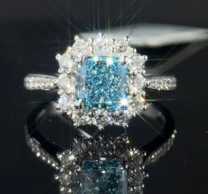 Blue Lab Grown Diamond Rings 1.29ct Cushion Cut Synthetische Diamant Gift Ring voor vrouwen