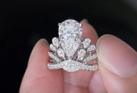 CH Customization Lab Groeide Diamanten Ringen Peren Kroon Diamanten Ring 18K Verlovingsring
